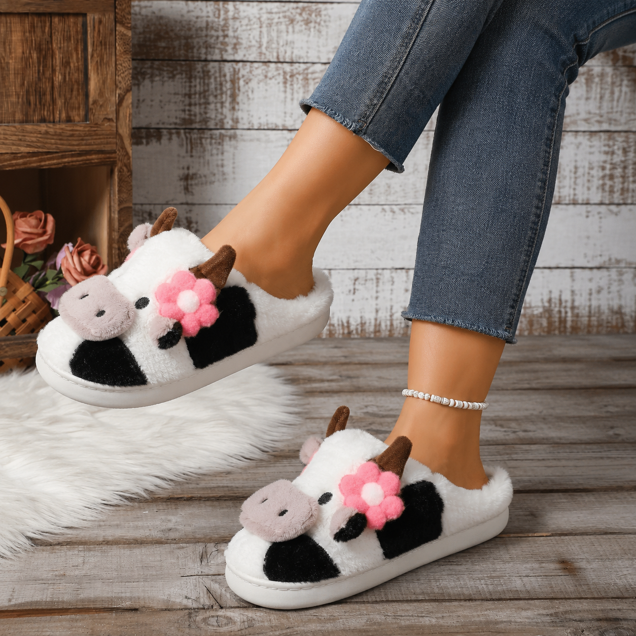 Cartoon Cow Printed Slippers For Casual Wear