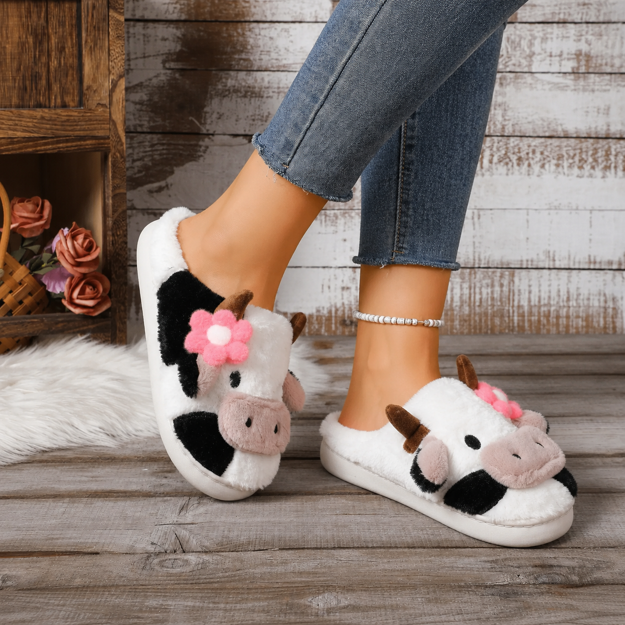 Cartoon Cow Printed Slippers For Casual Wear