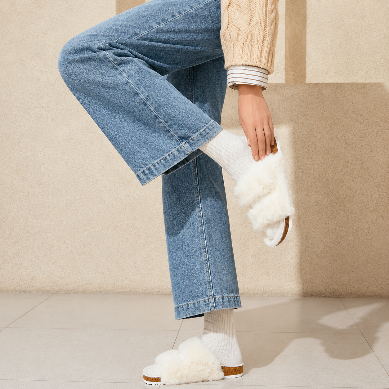 Casual Fuzzy Slip On House Slippers For Women 