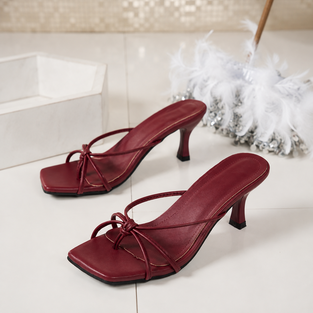 Square Front Strappy Sandals with Bow Detail for Women
