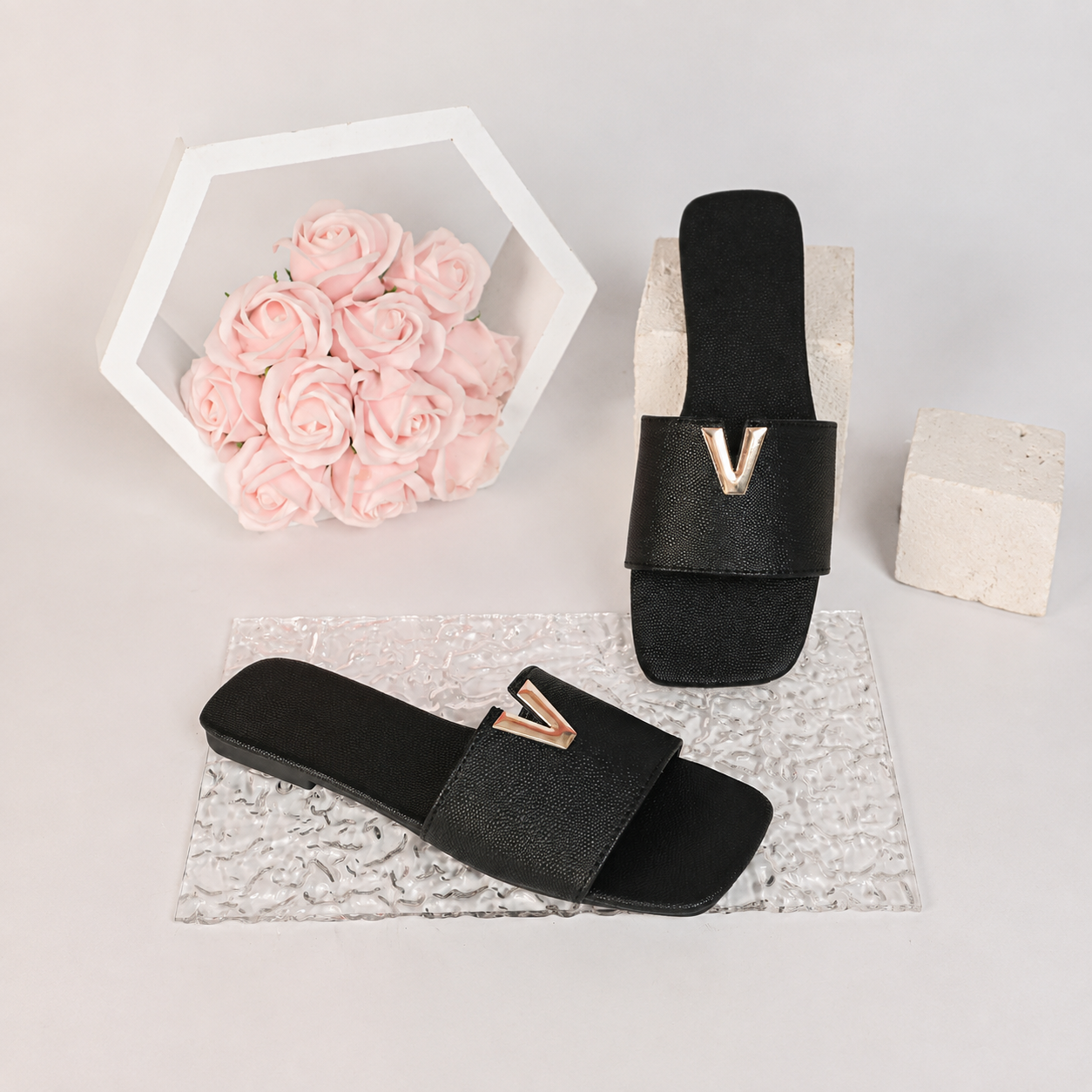 Non Slip Casual Leather Flat Sandals For Women