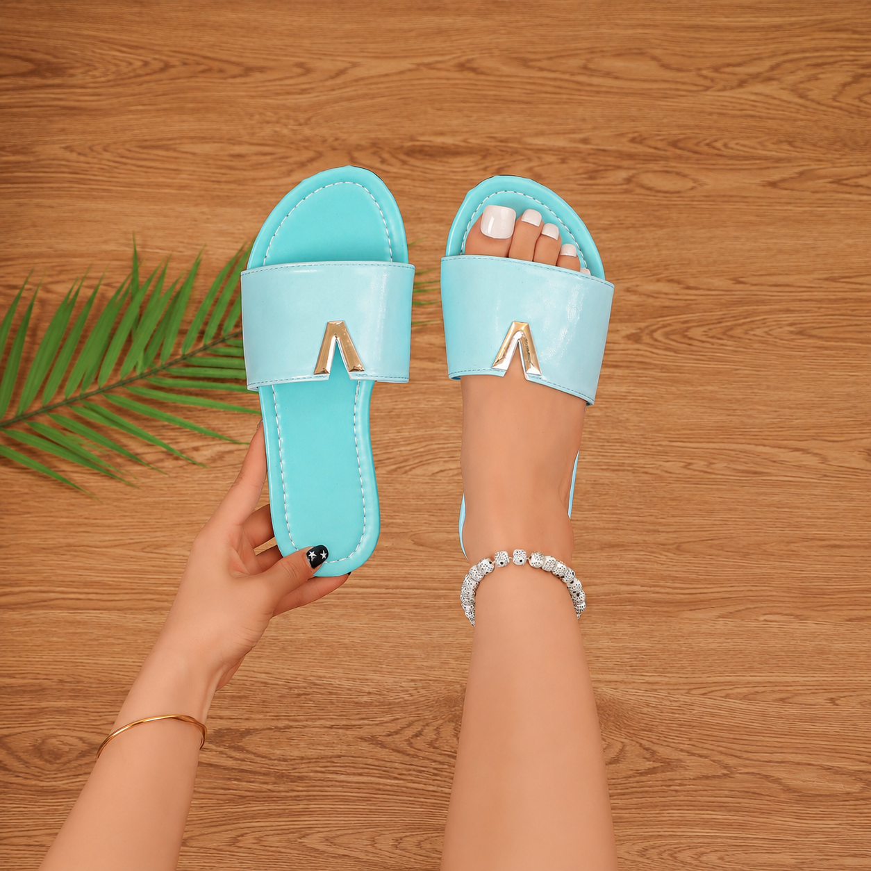 Non Slip Casual Leather Flat Sandals For Women