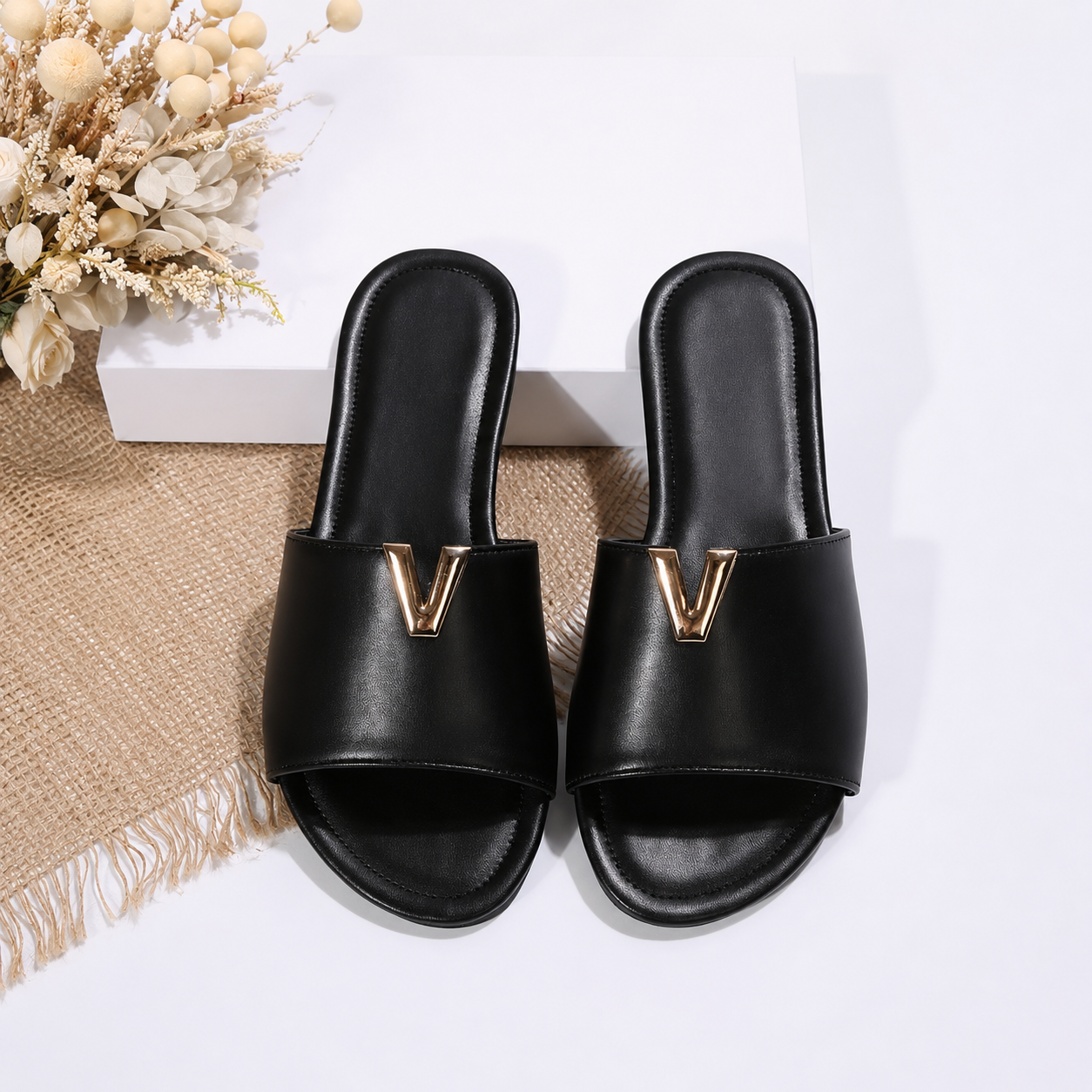 Non Slip Casual Leather Flat Sandals For Women