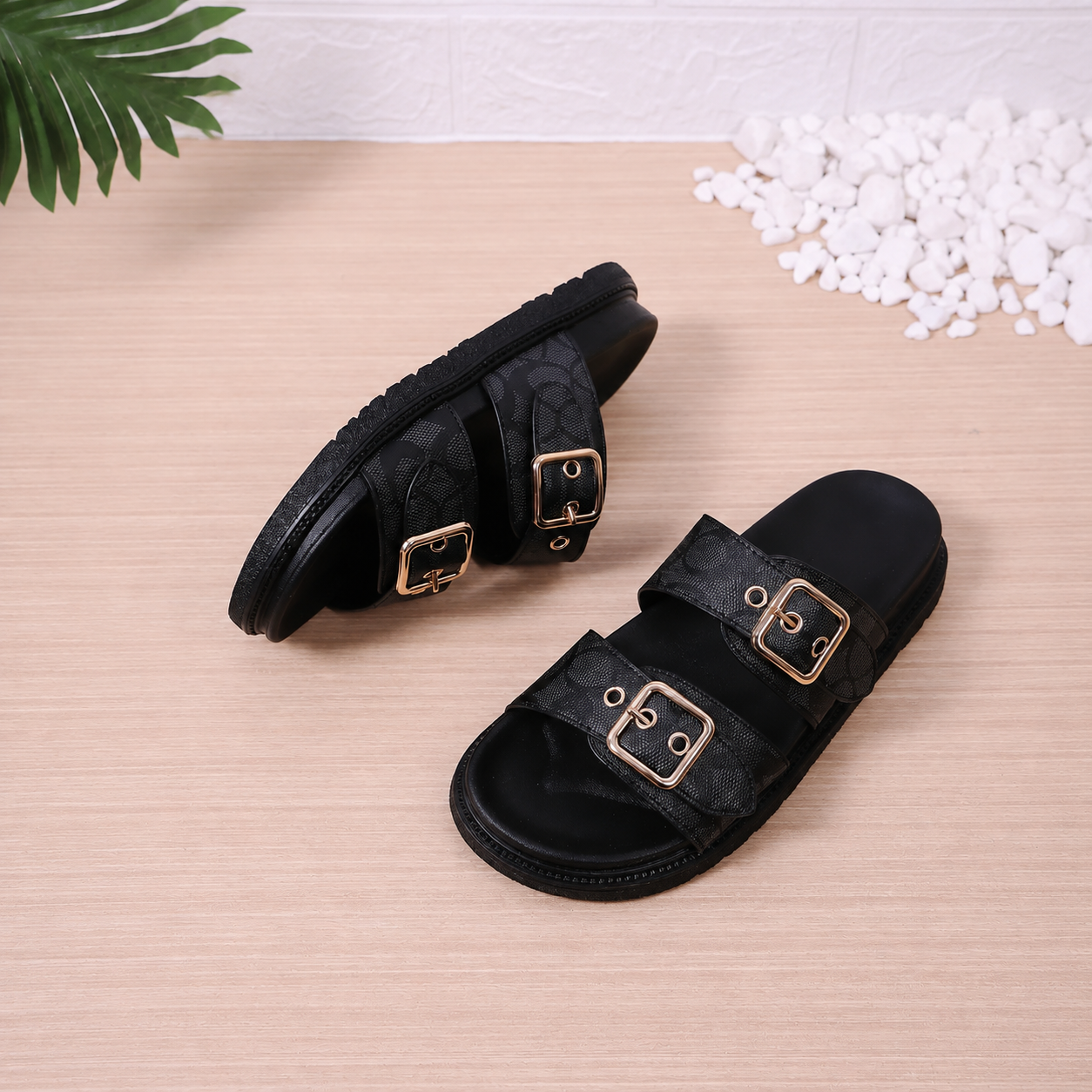 Floral Double Buckle Platform Sandals with Thick Sole for Women