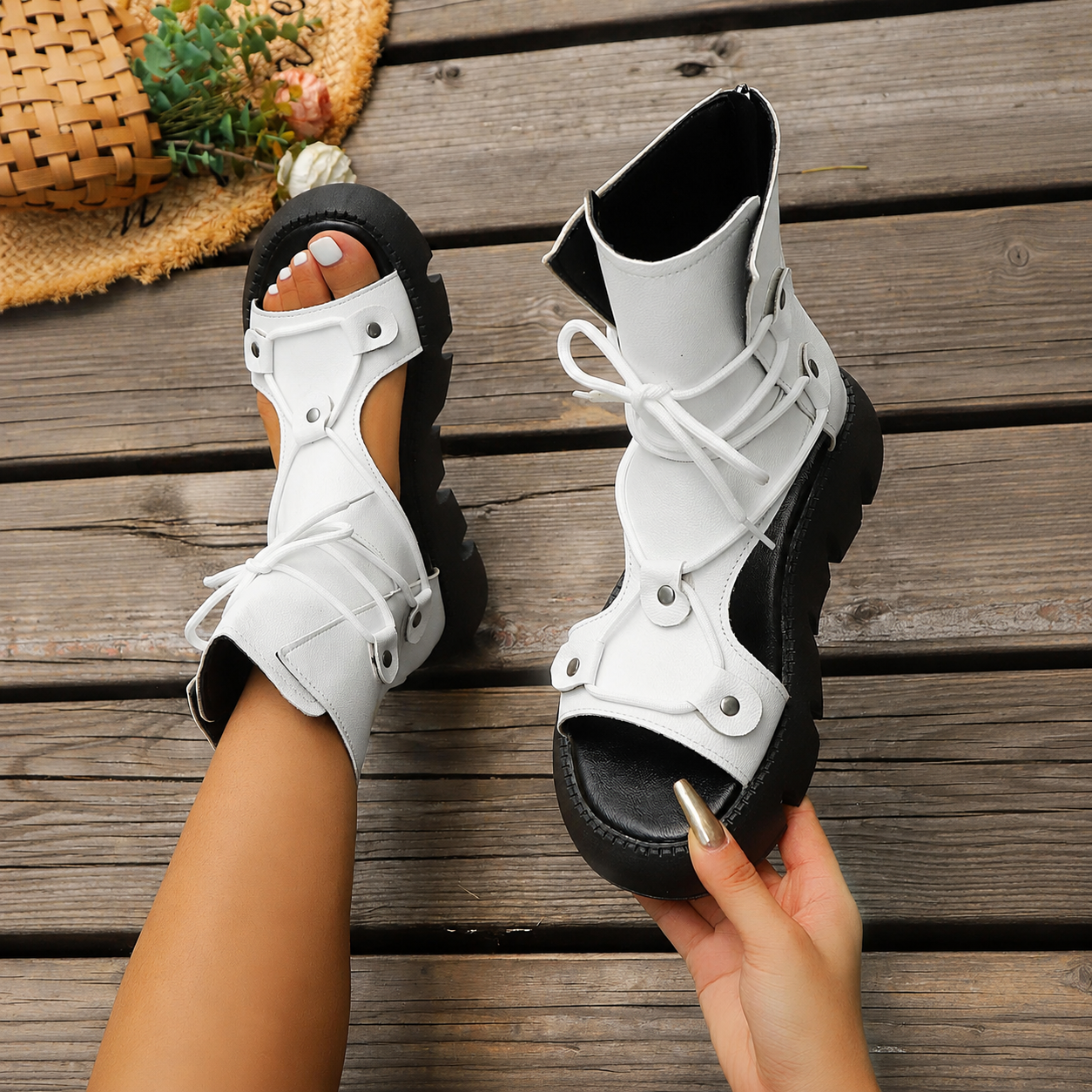 Casual Retro Lace Summer Platform Sandals With Zipper For Women