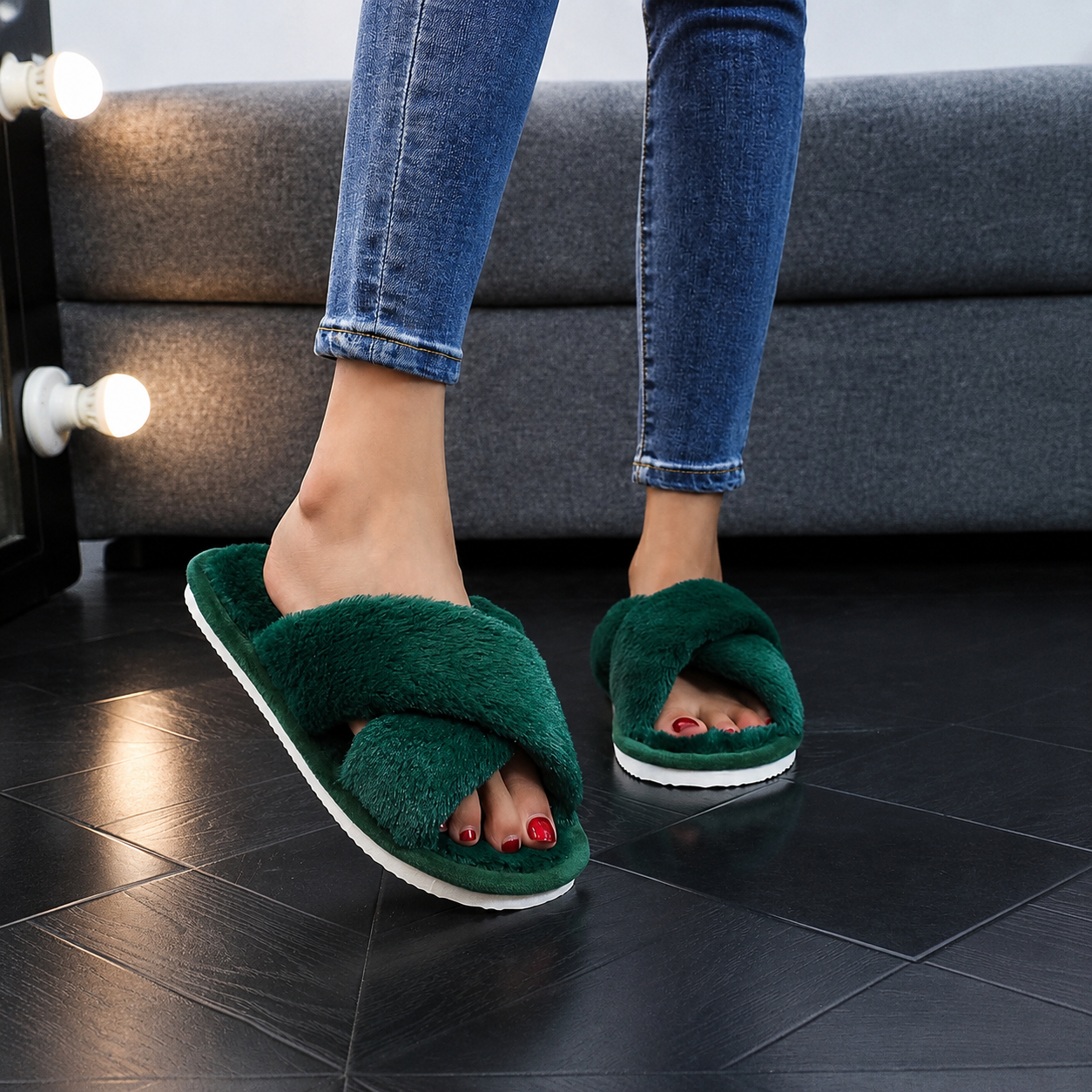 Criss Cross With Fluffy Indoor Comfy Slippers