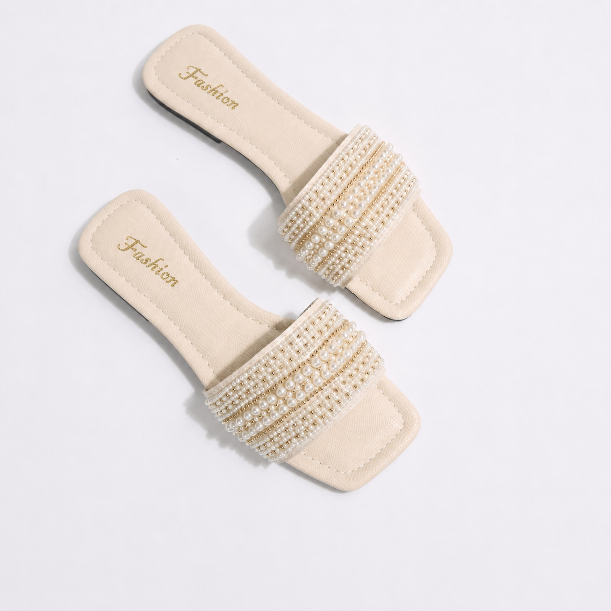 Pearl And Rhinestone Embellished Square Style Sandals For Women