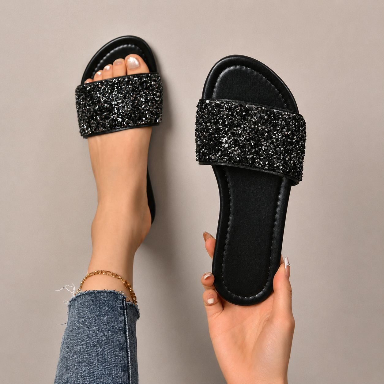 Light And Luxurious Casual Versatile Flat Slippers For Women