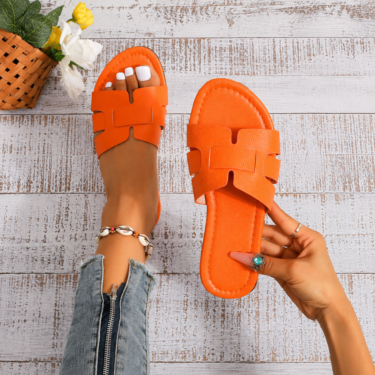 Vacation style Outdoor Flat Slipper Sandal For Women