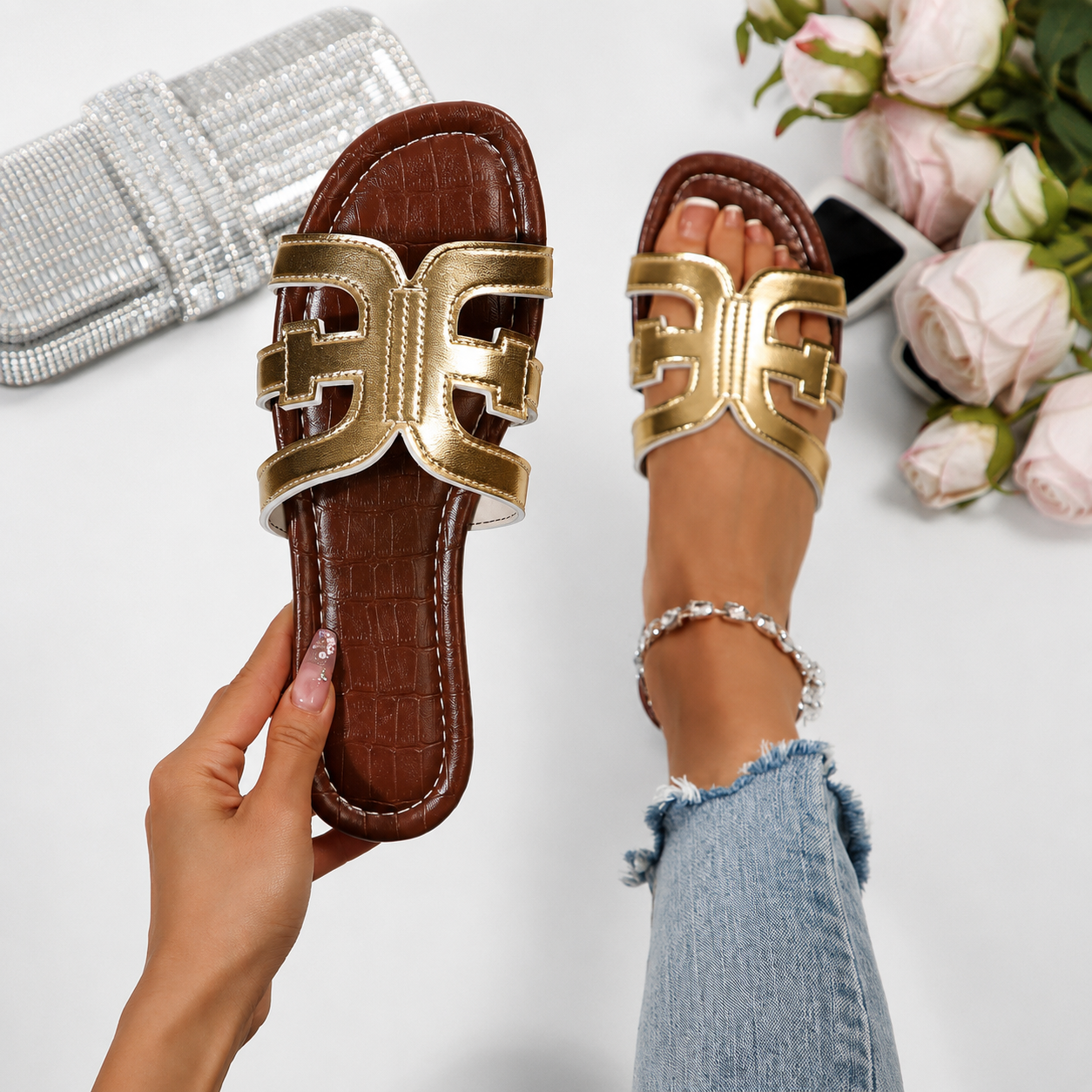 Summer Lightweight Mule Sandals with Slip On Flat Sole for Women