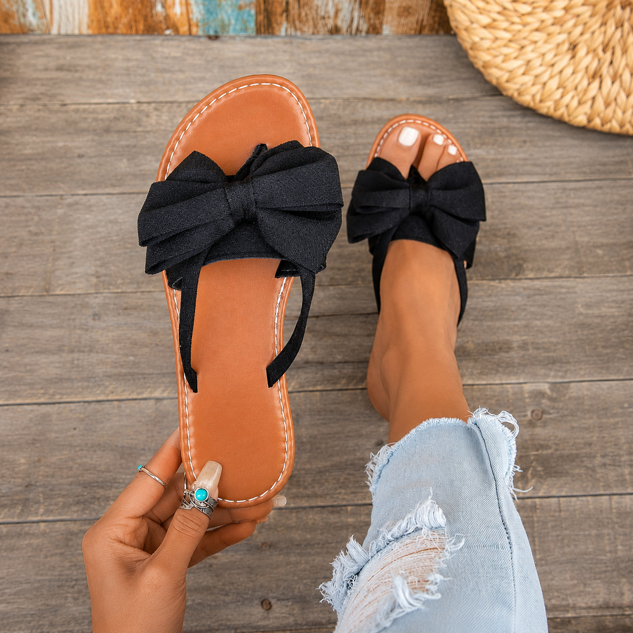 Bow Decor Casual Beach Summer Slippers For Women