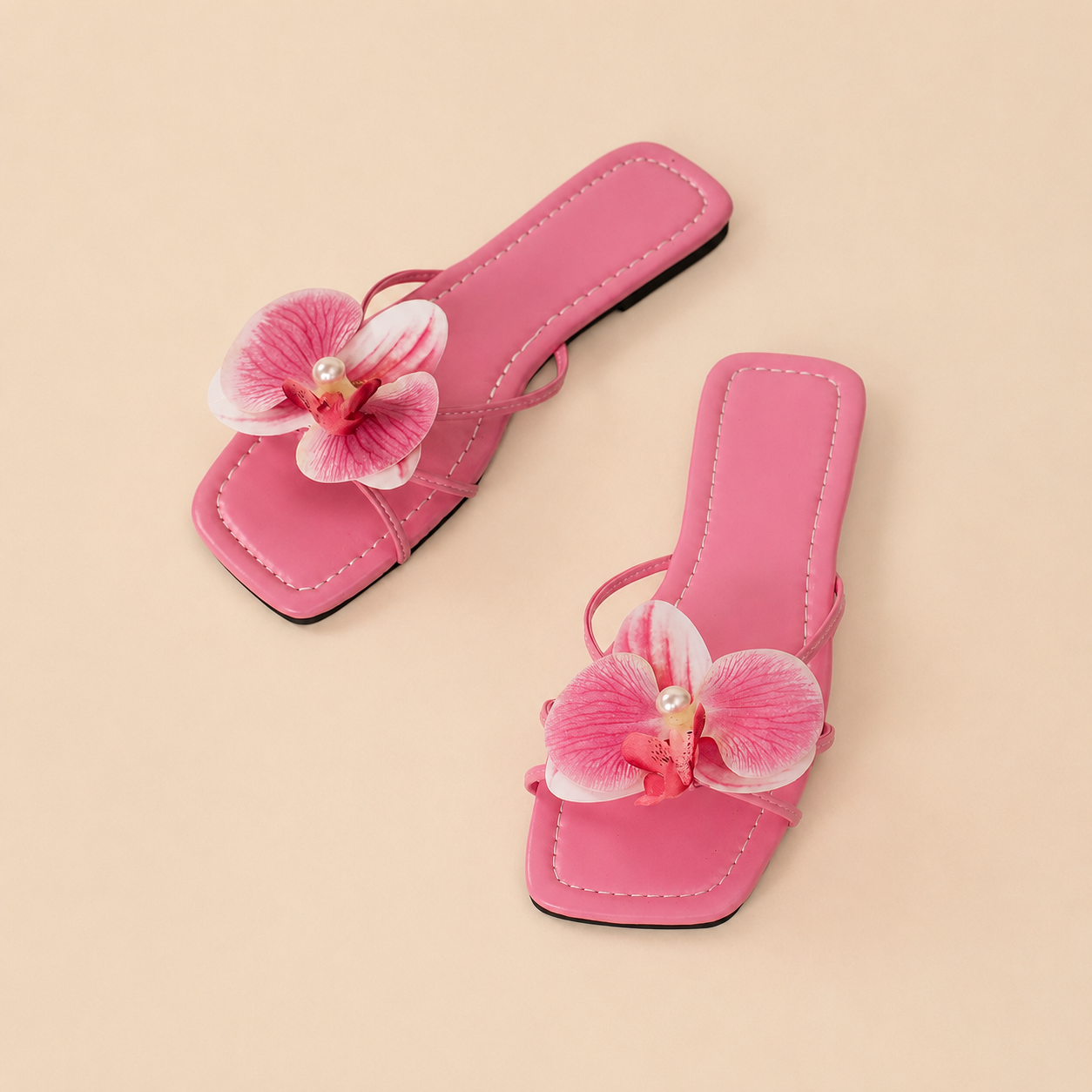 Sparkling Bling Orchid Flower Decor Flat Slide Sandals For Women