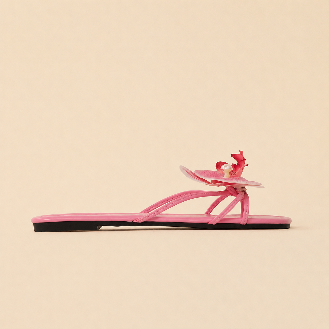 Sparkling Bling Orchid Flower Decor Flat Slide Sandals For Women