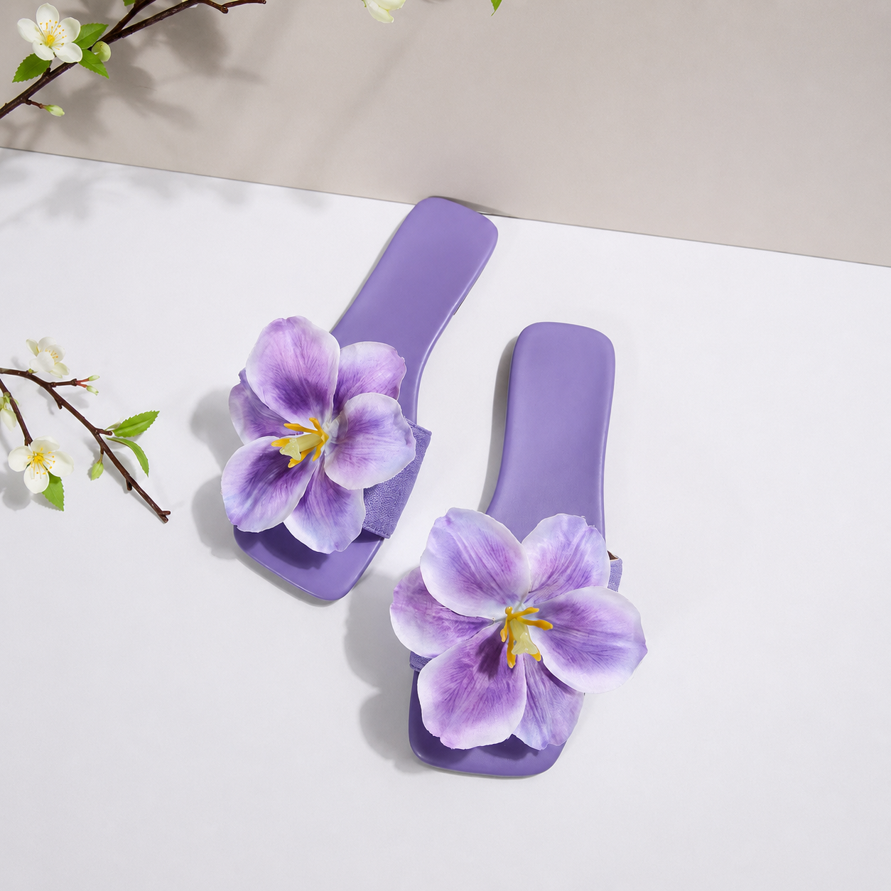Floral Decor Strap Flat Sandals For Summer