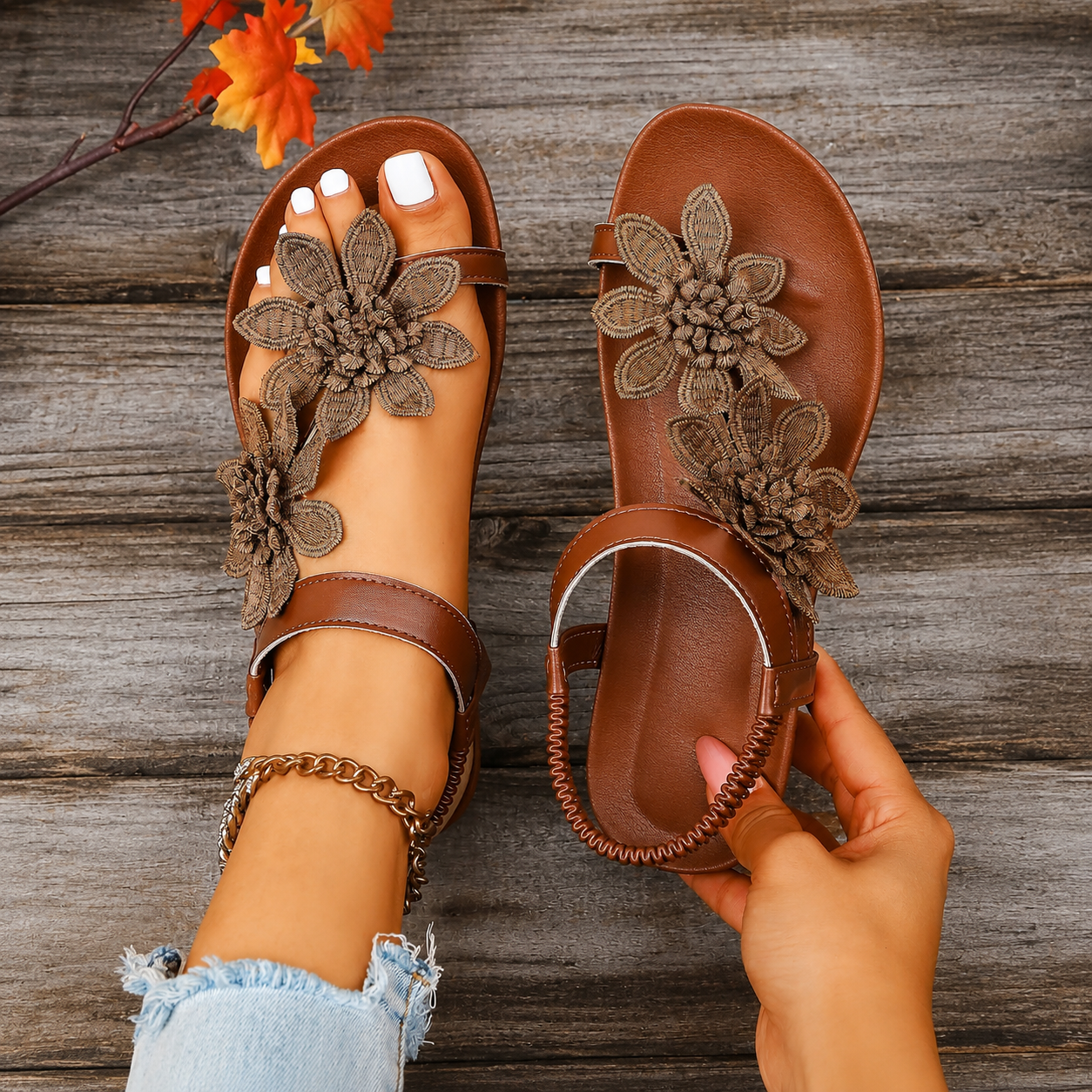 Floral Design Lightweight Casual Flat Sandals for Women