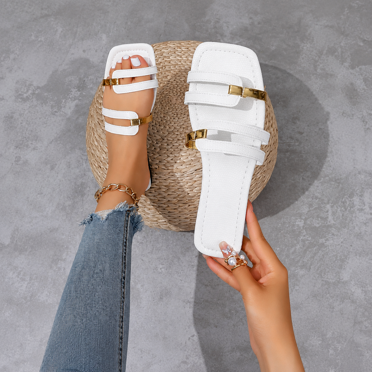 Multi Strap Flat Sandal Travel Slippers For Women