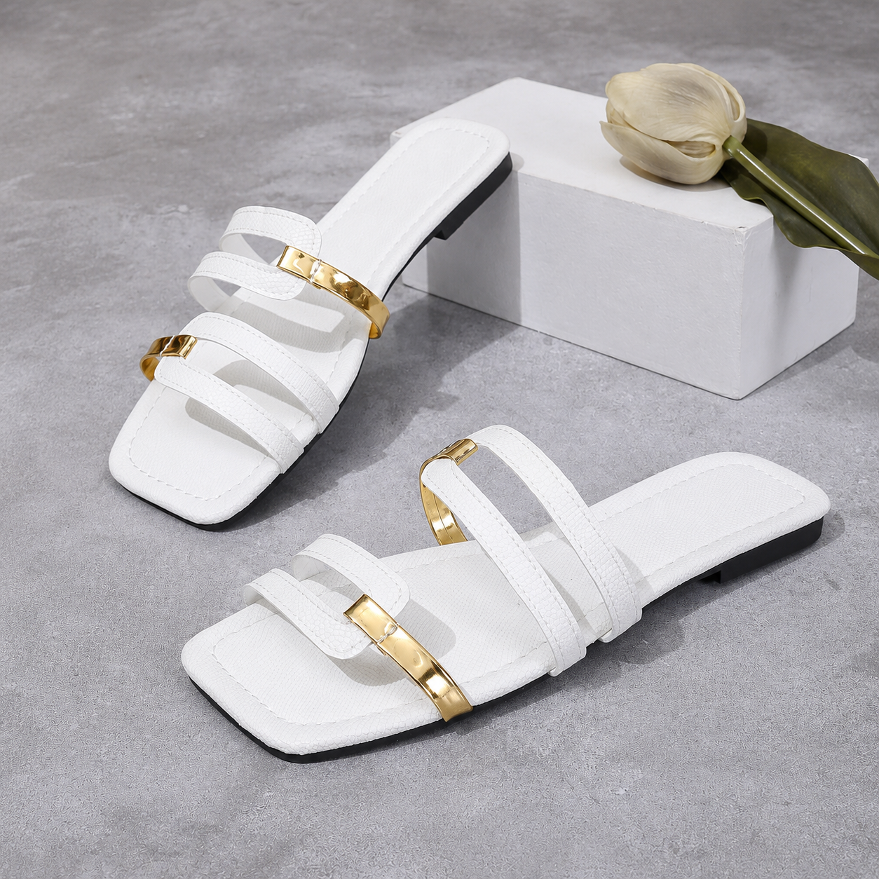 Multi Strap Flat Sandal Travel Slippers For Women
