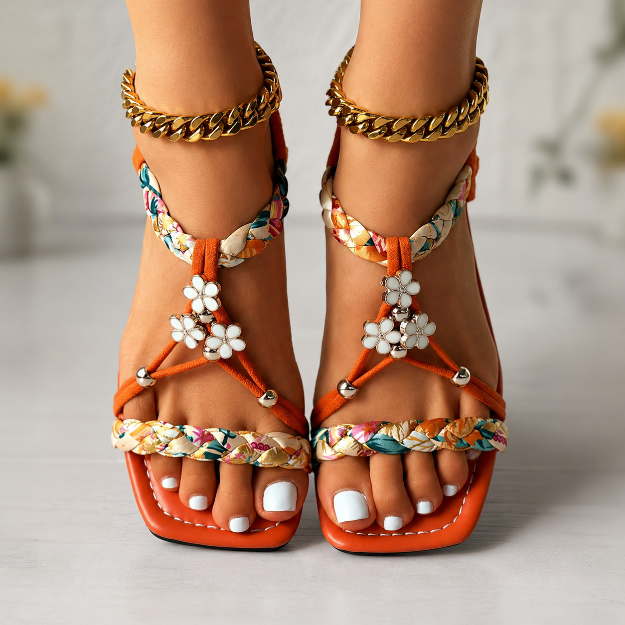 Beaded Roman Bohemian Style Flat Sandals For Women