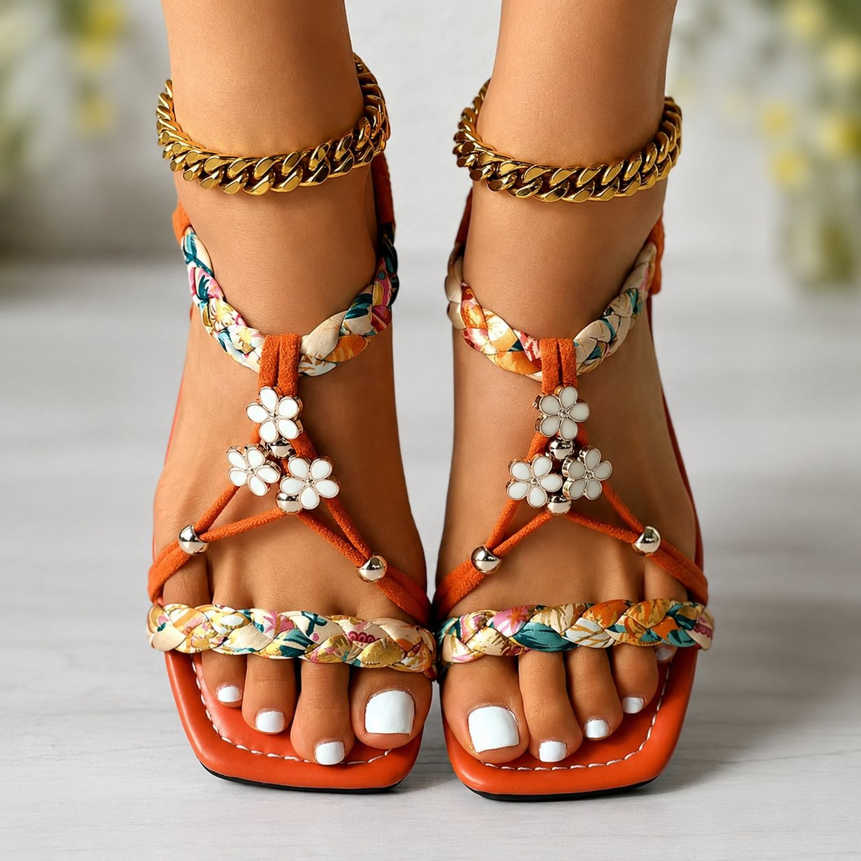 Beaded Roman Bohemian Style Flat Sandals For Women