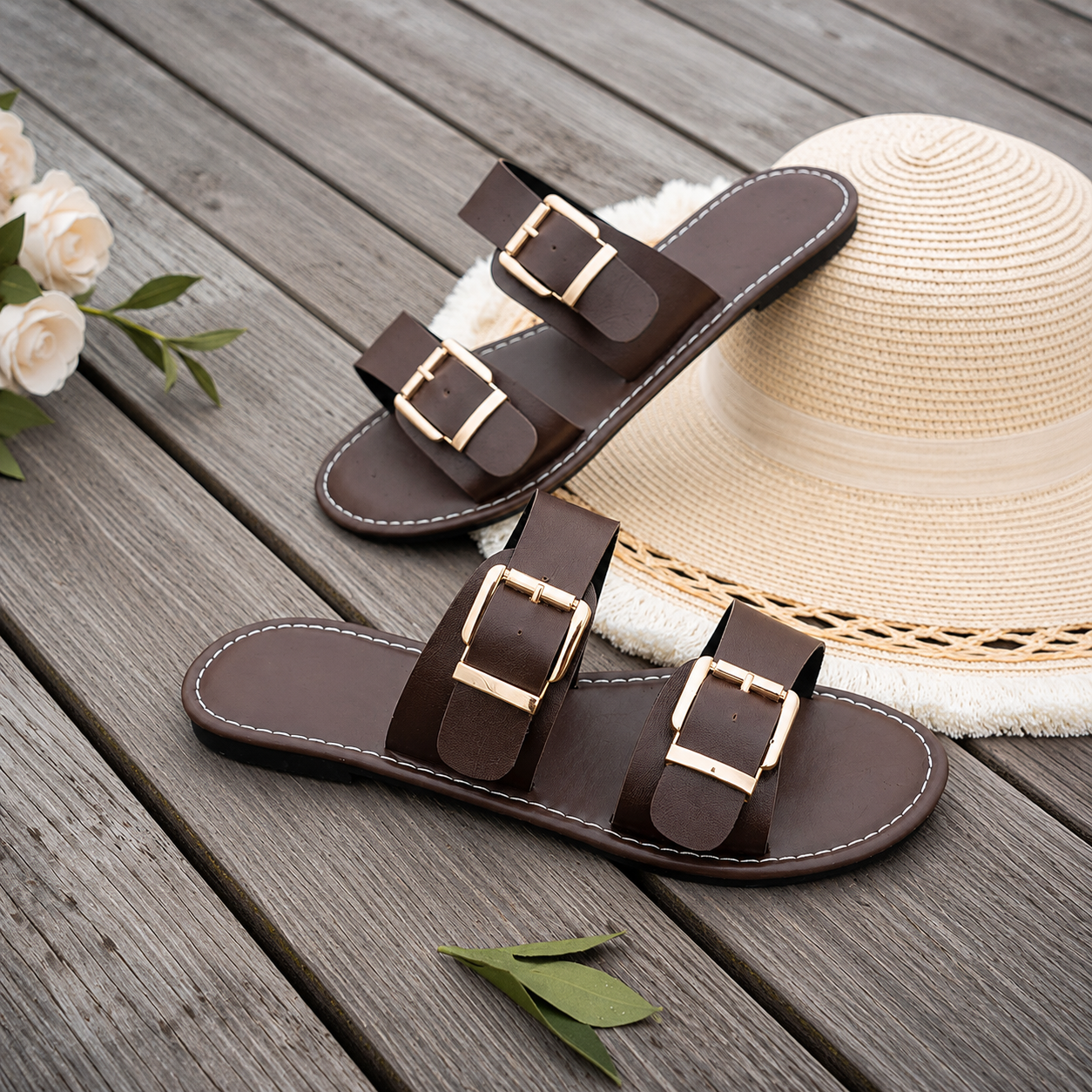 Retro Summer Beach Fashion Buckle Flat Sandals For Women