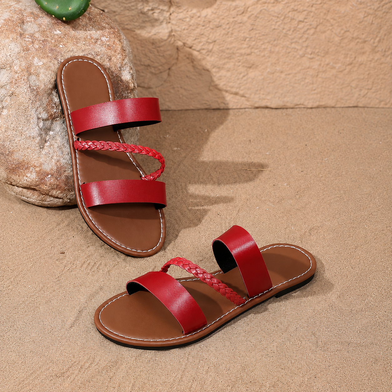 Braided Strap Lightweight Casual Flat Slide Sandals for Women