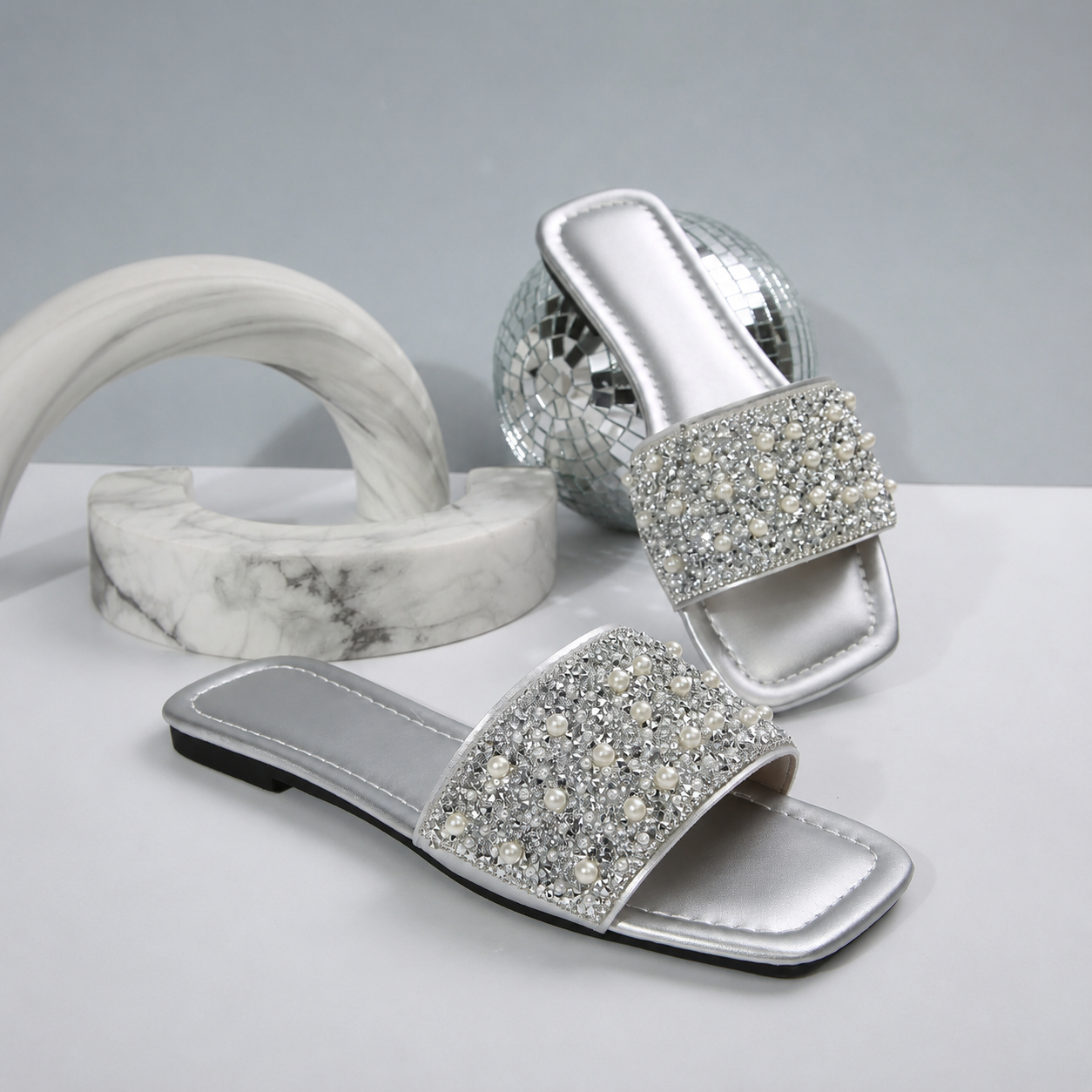 Classic Slip On Flat Sandals With Sparkling Detail For Women