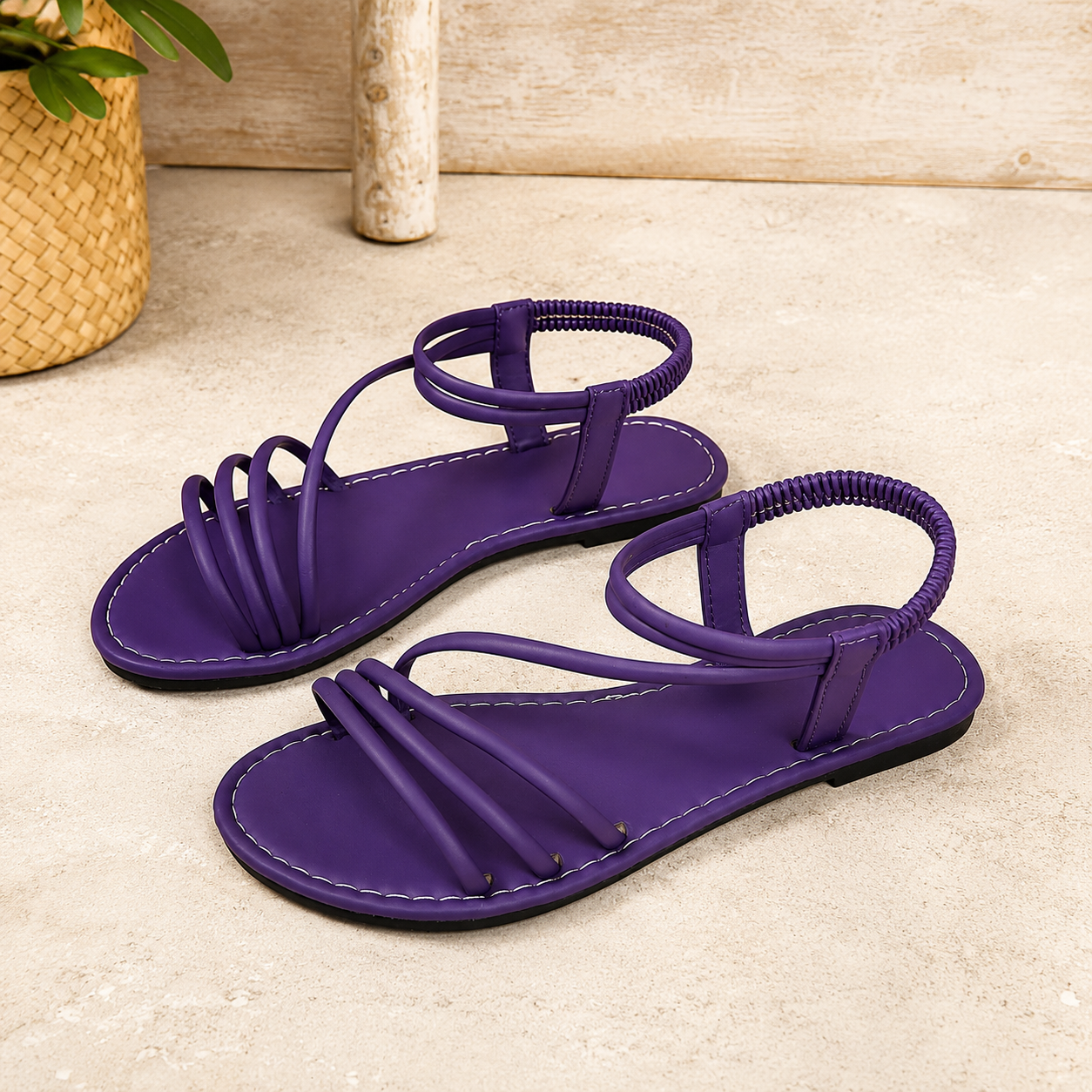 Casual Summer Beach Flat Sandals With Elastic Band For Women