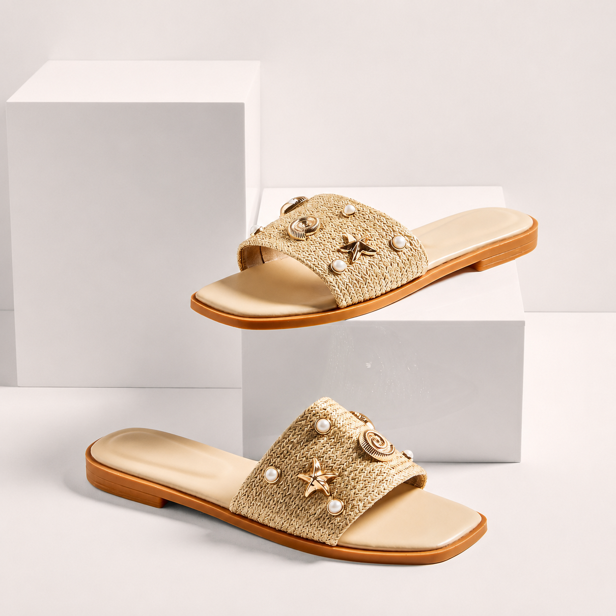Glamorous Shell Decor Slip On Summer Sandals For Women
