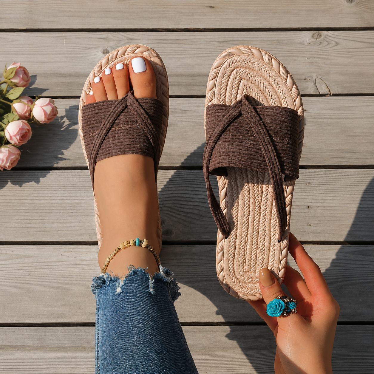 Plus Size Flip Flops Lightweight Holiday Slippers For Women