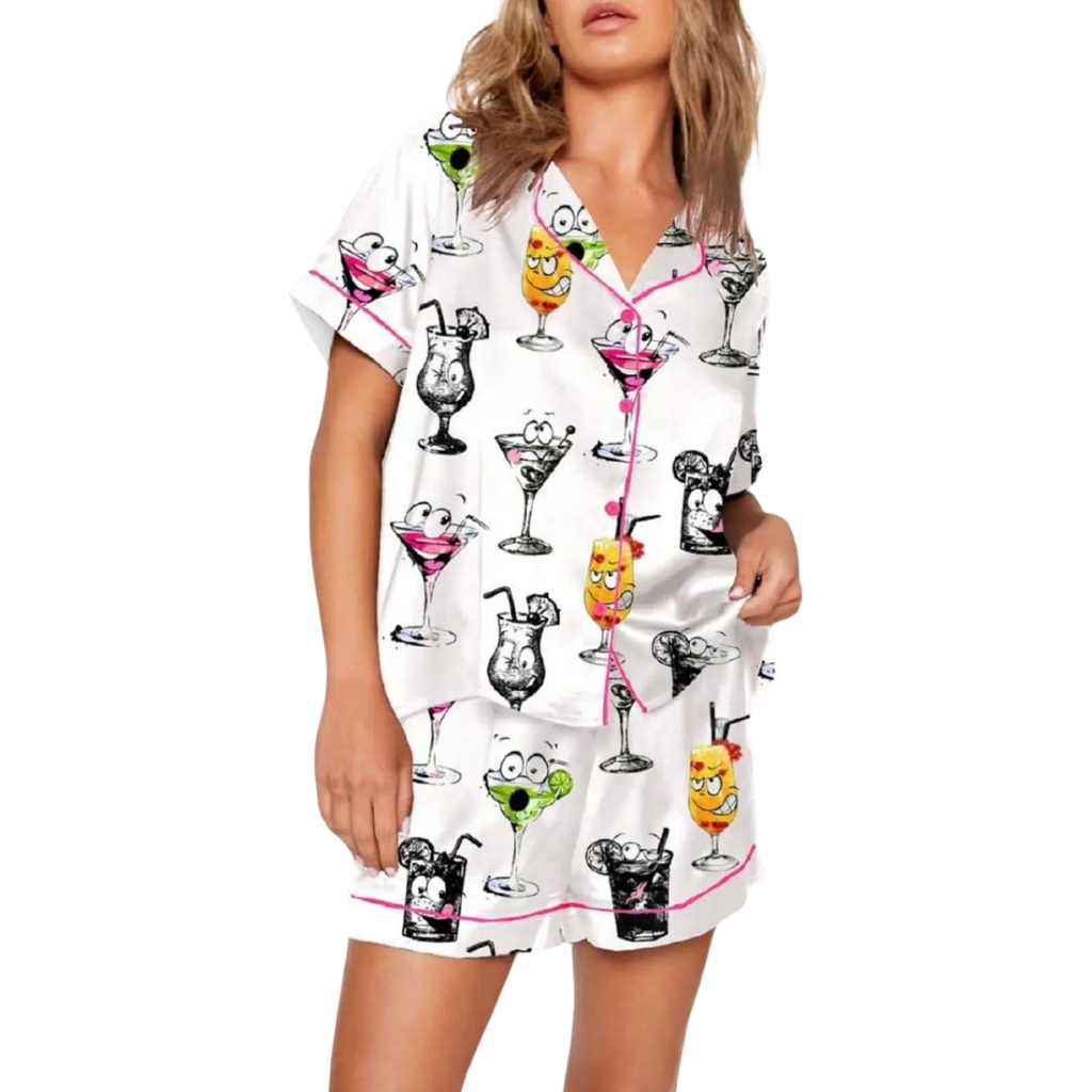 Colorful Pajama Set With Fun Glass Character Prints