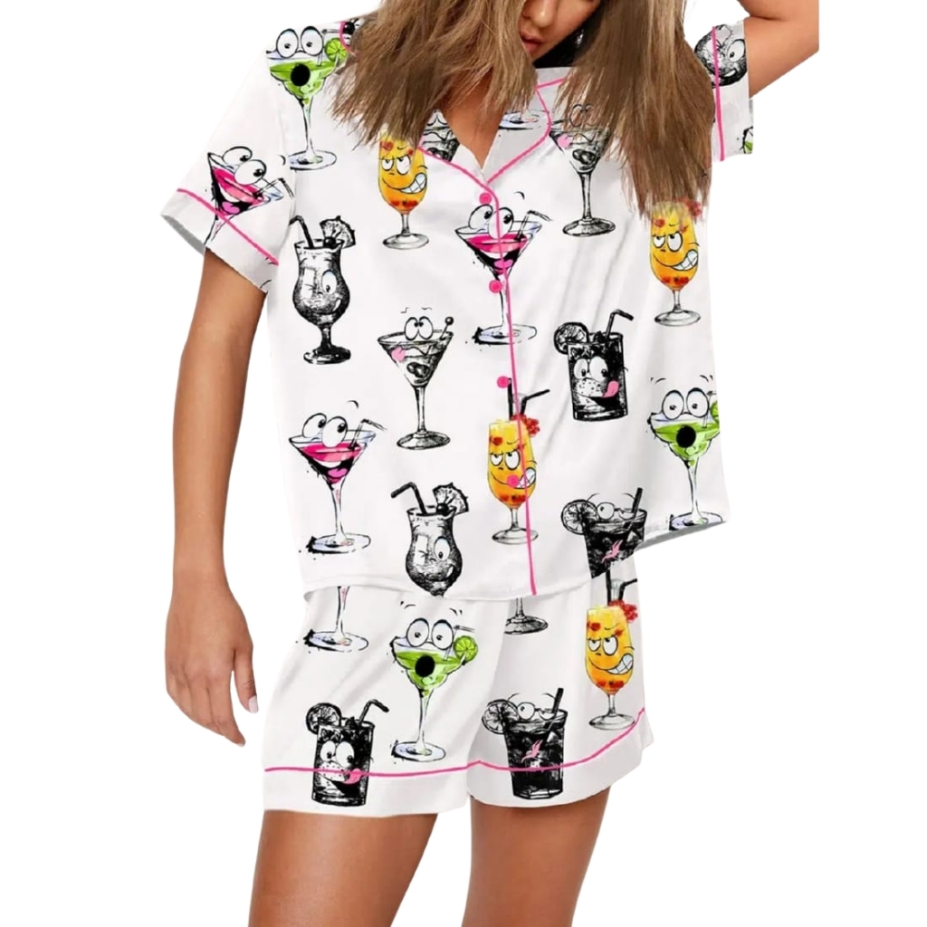 Colorful Pajama Set With Fun Glass Character Prints