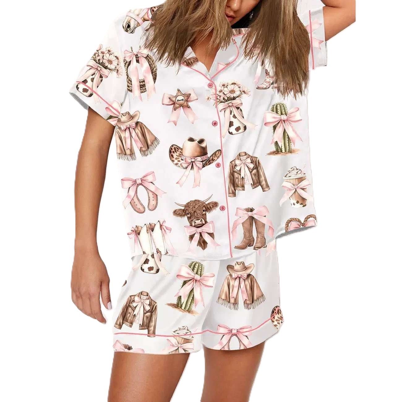 Cowgirl Bow Print Western Pajama Set