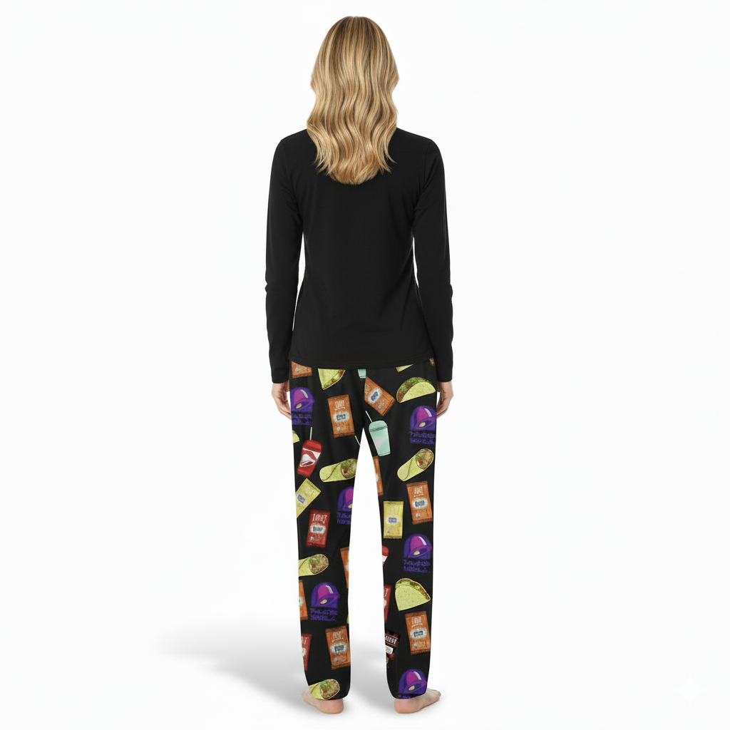 Taco Print Pajama Set With Short Sleeves And Shorts