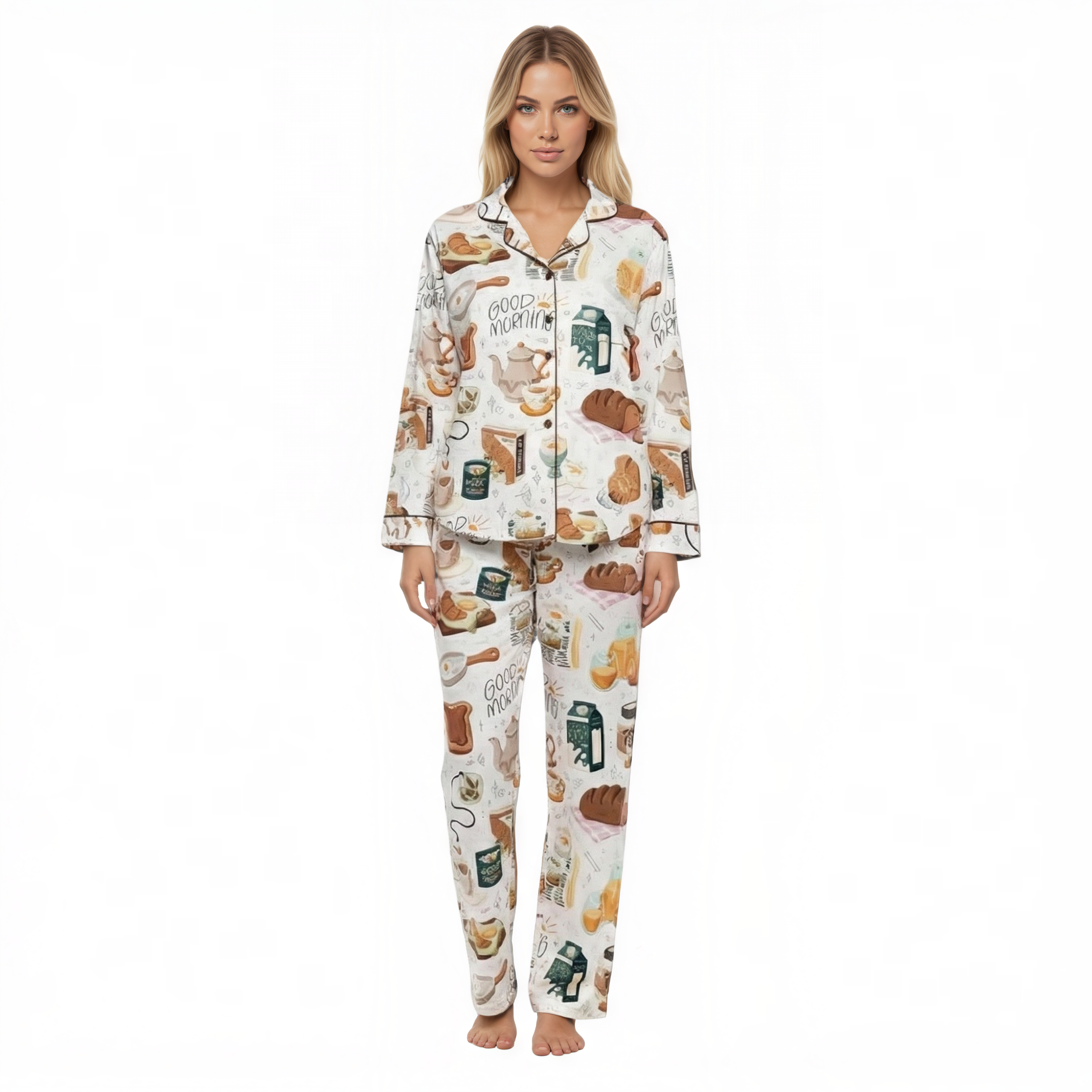 Morning Breakfast Food Printed Pajama Set