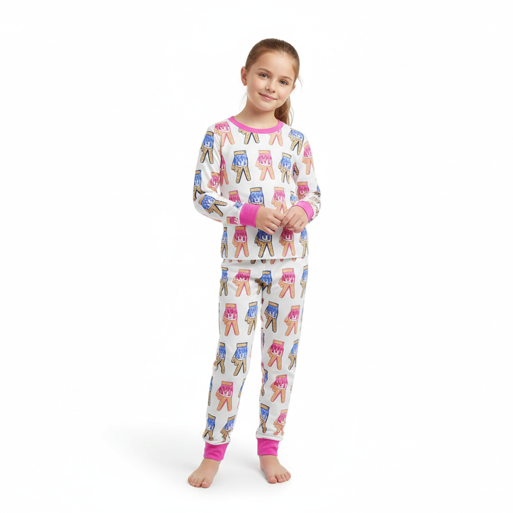 Ice Cream Baseball Batting Glove Drip Print Pajama Set