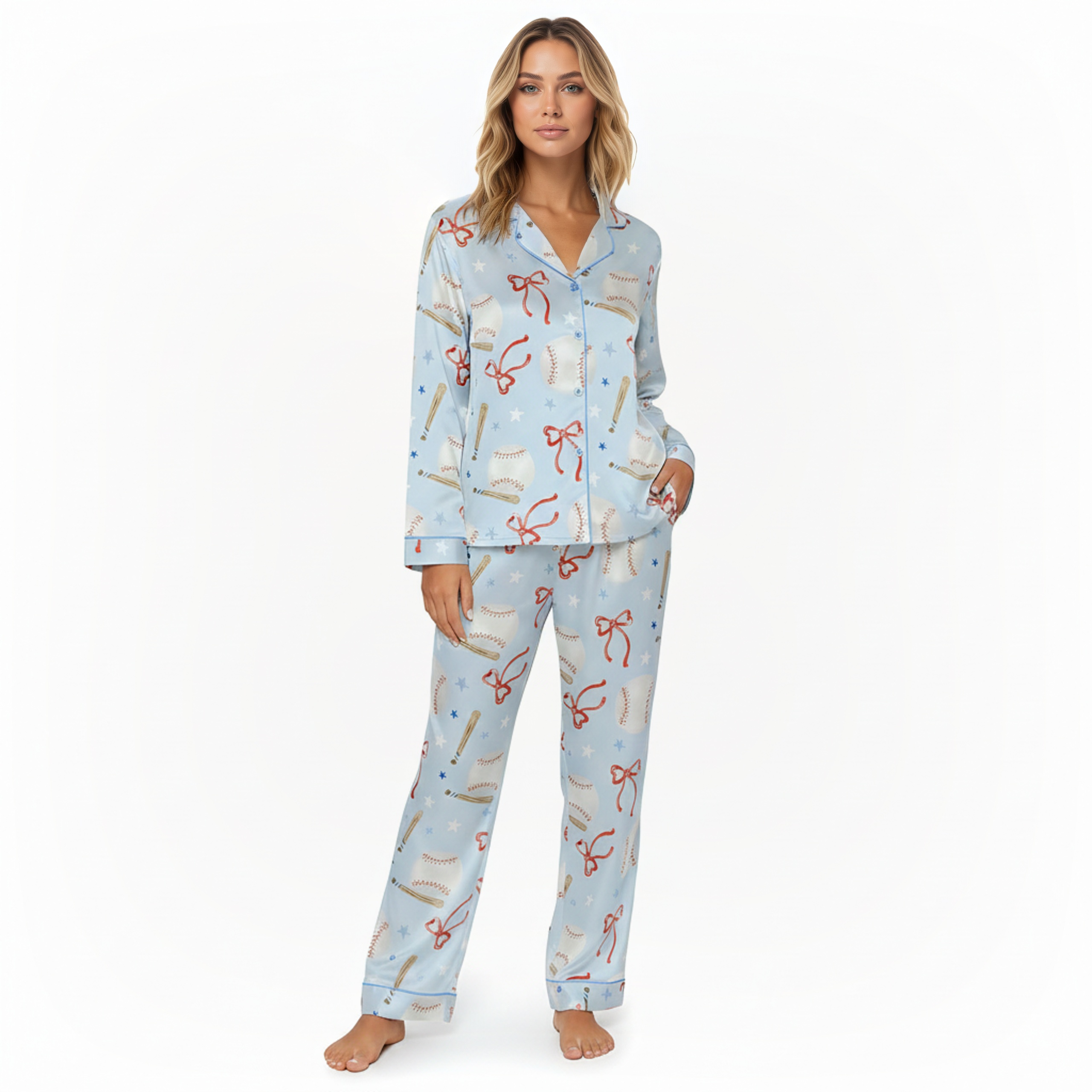 Coquette Baseball Satin Pajama Set
