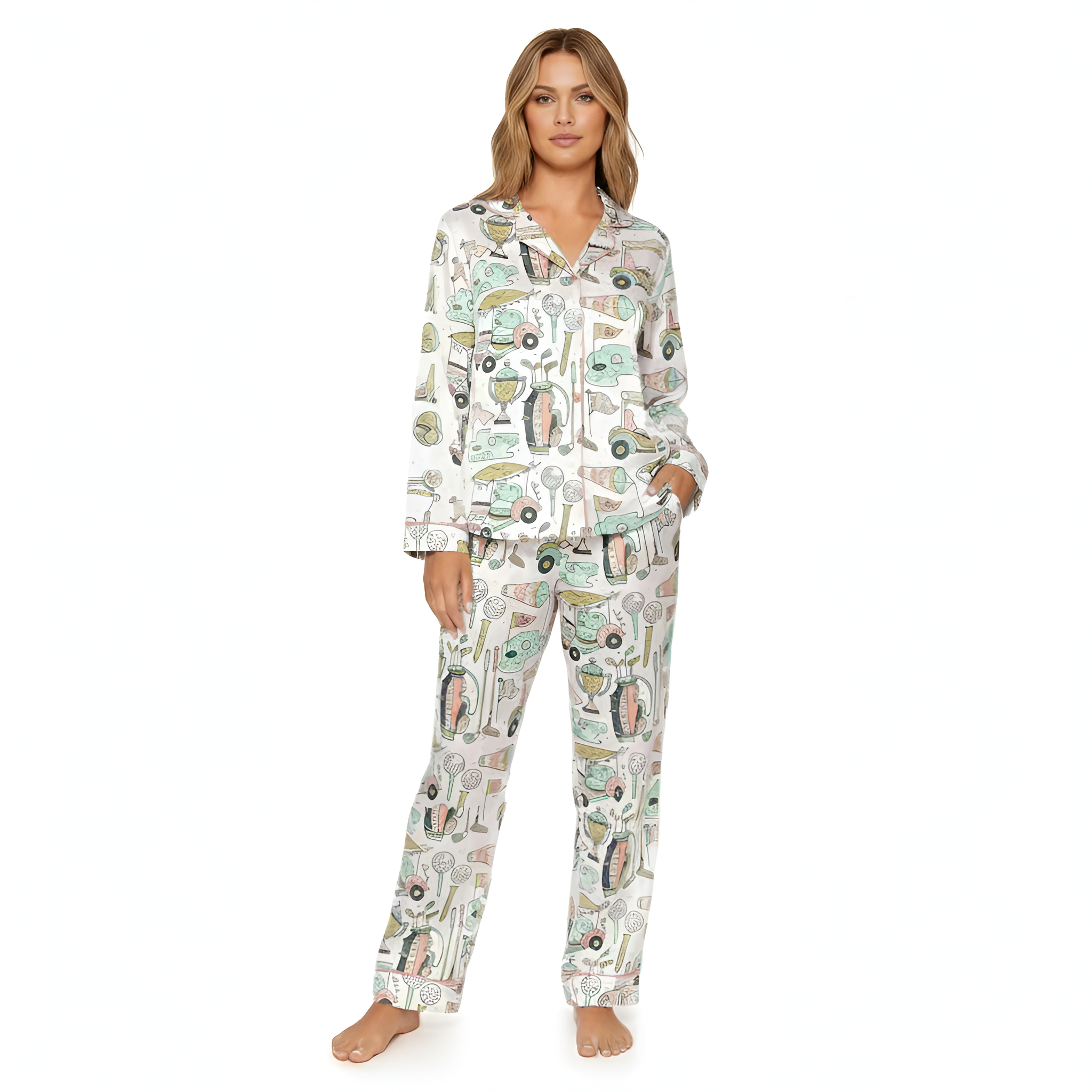 Golf Sport Print Satin Pajama Set