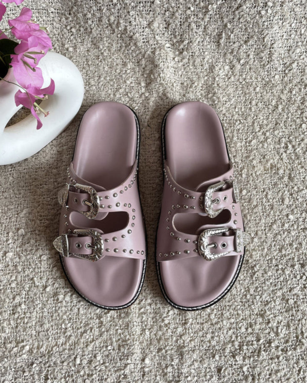 Silver Studded Buckled Sandals