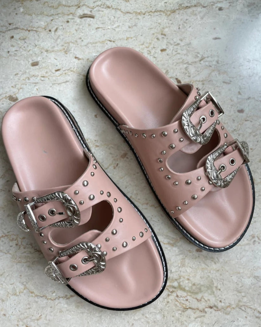 Silver Studded Buckled Sandals