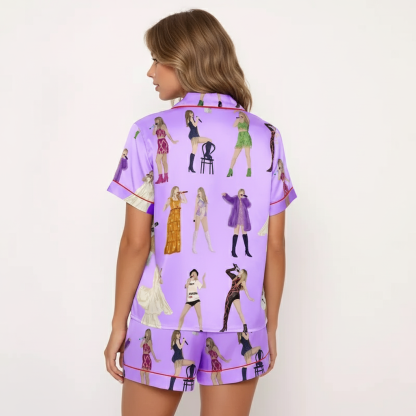 Concert Fan Print Women Comfy Satin Pajama Set