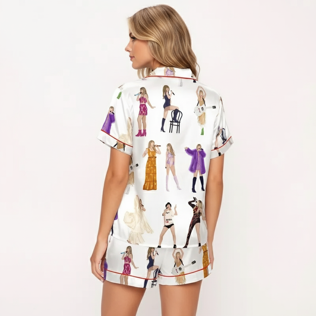 Concert Fan Print Women Comfy Satin Pajama Set