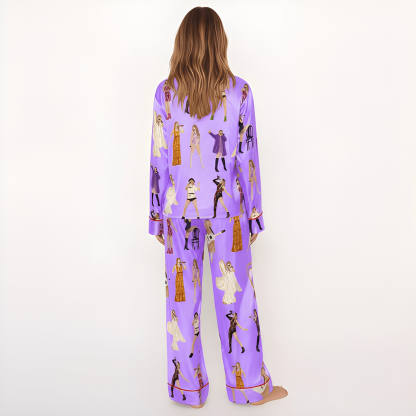 Concert Fan Print Comfy Satin Pajama Set For Women