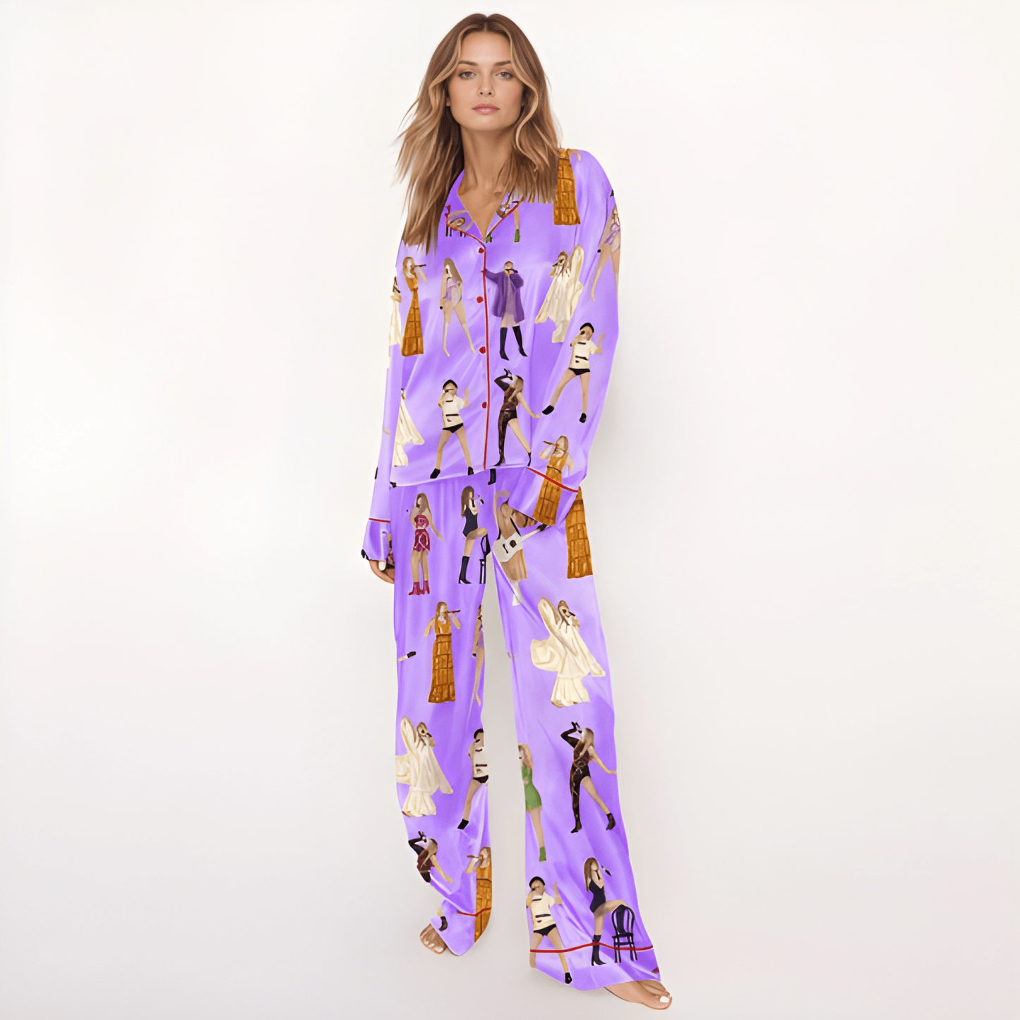Concert Fan Print Comfy Satin Pajama Set For Women