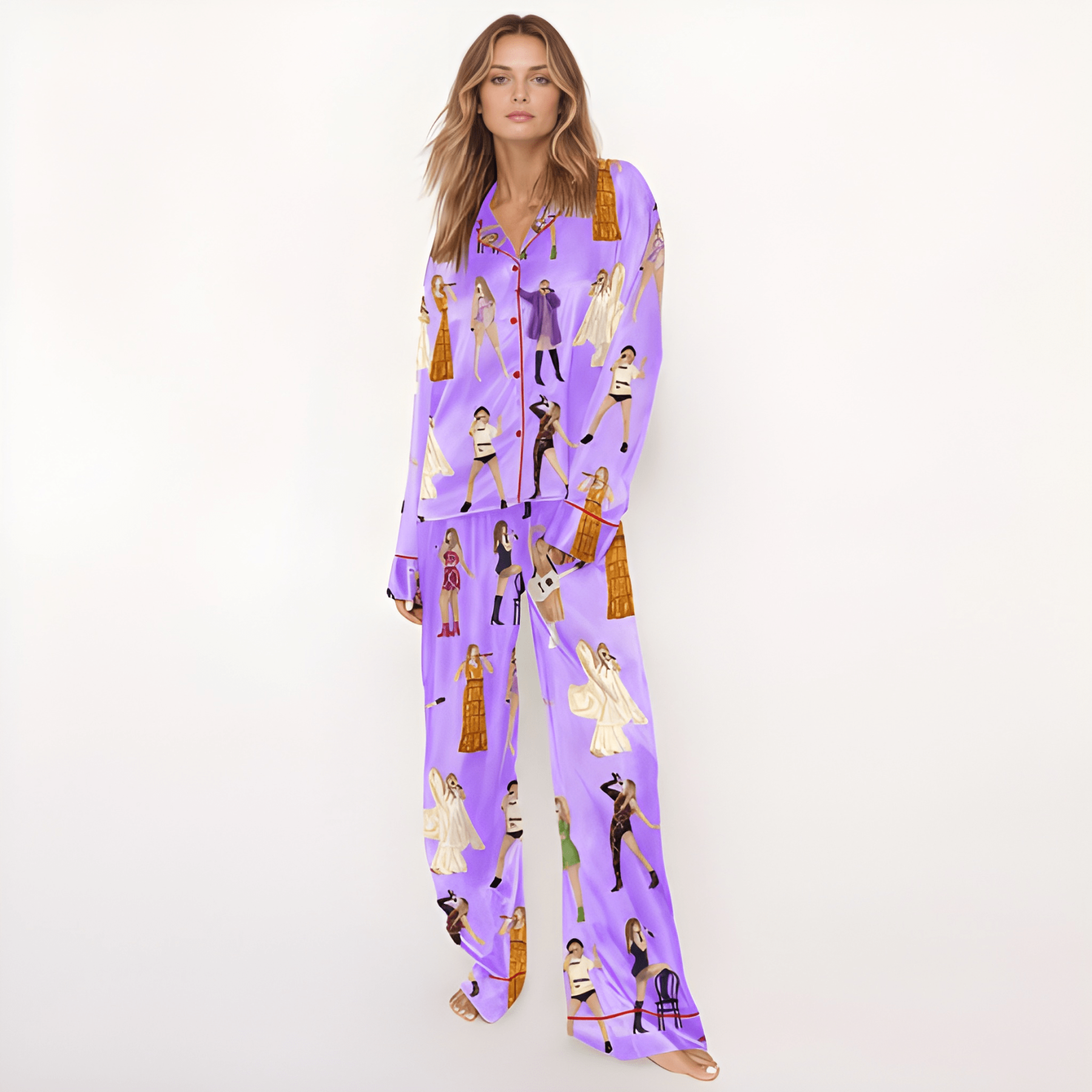 Concert Fan Print Comfy Satin Pajama Set For Women