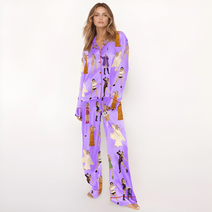 Concert Fan Print Comfy Satin Pajama Set For Women