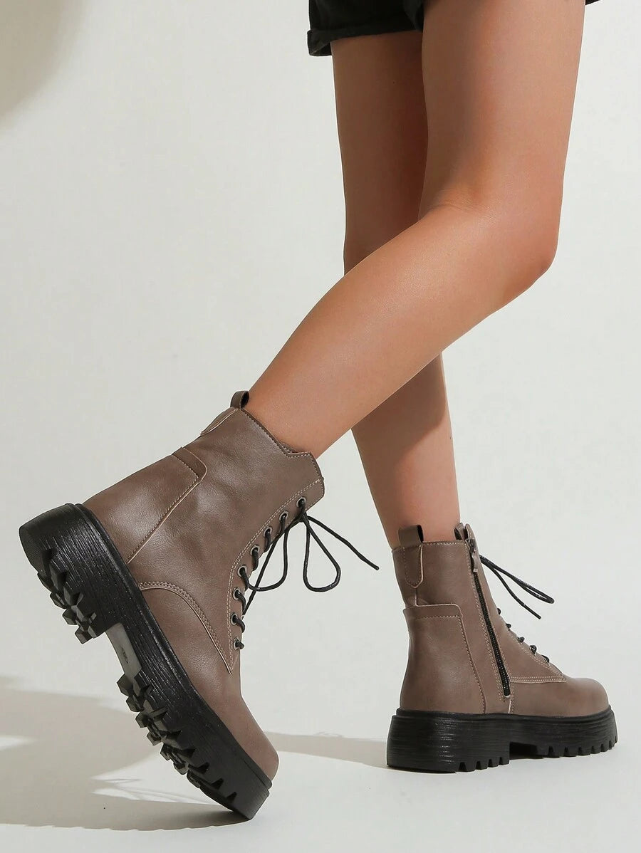 Simple Design Front Lace Up Boots