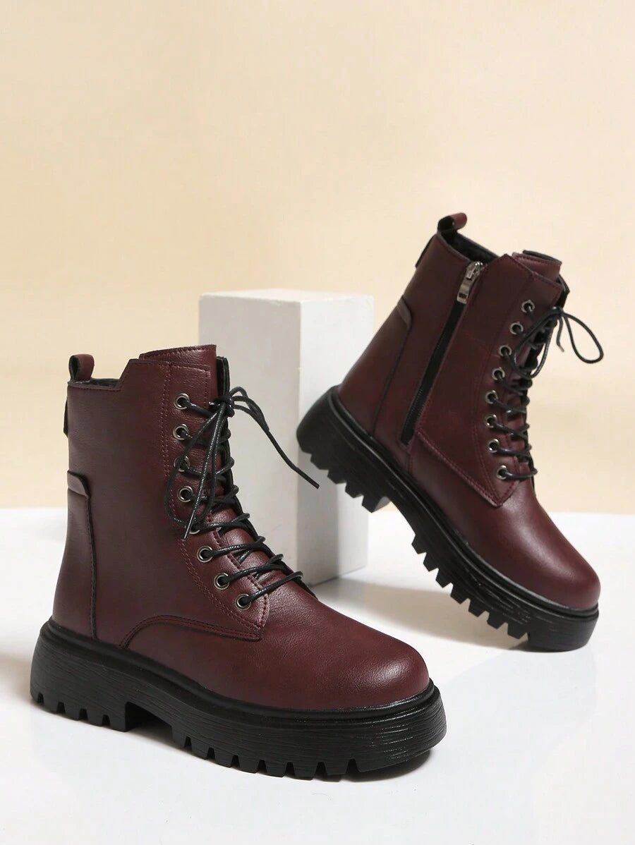 Simple Design Front Lace Up Boots