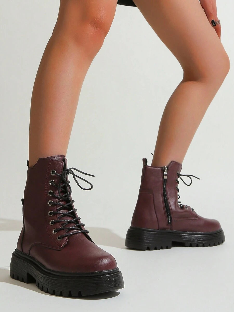 Simple Design Front Lace Up Boots