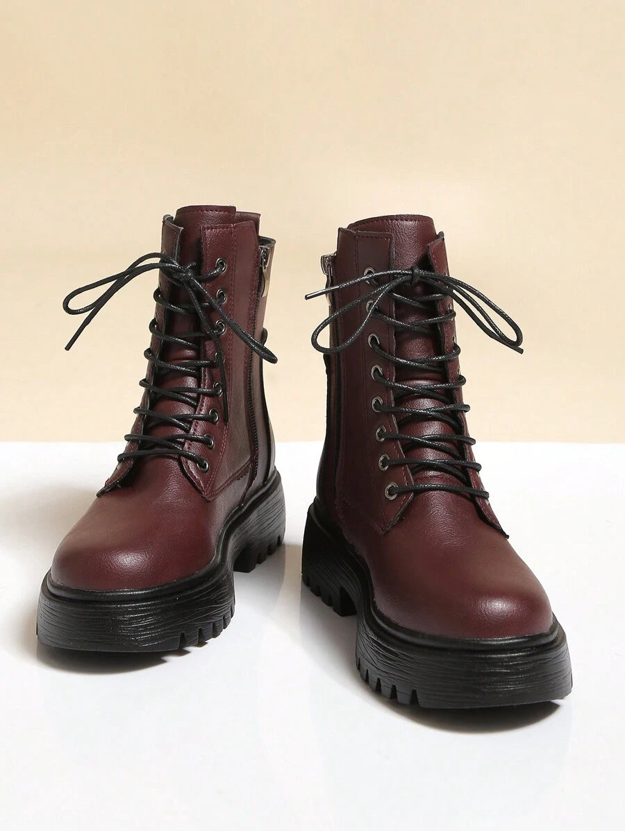 Simple Design Front Lace Up Boots