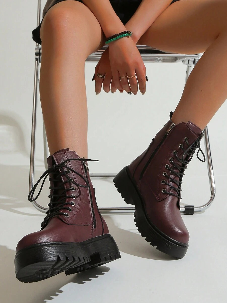 Simple Design Front Lace Up Boots